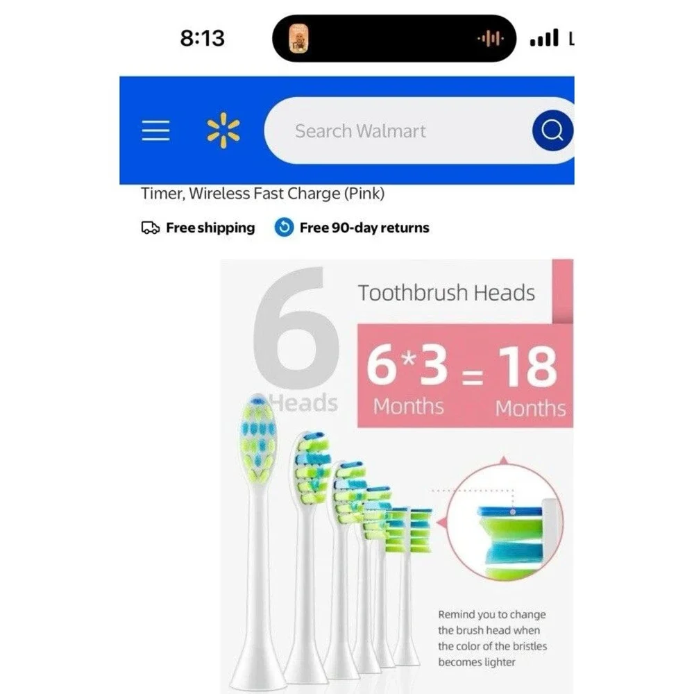 NEW 7AM2M Ultrasonic Electric Toothbrush Pink w/ 6 Brush Heads IPX7 Waterproof